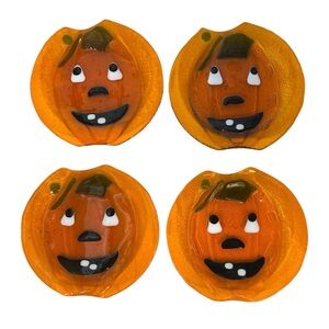 Fused Glass Jack-o’-lantern set of 4 Halloween Pumpkin Plates Decor